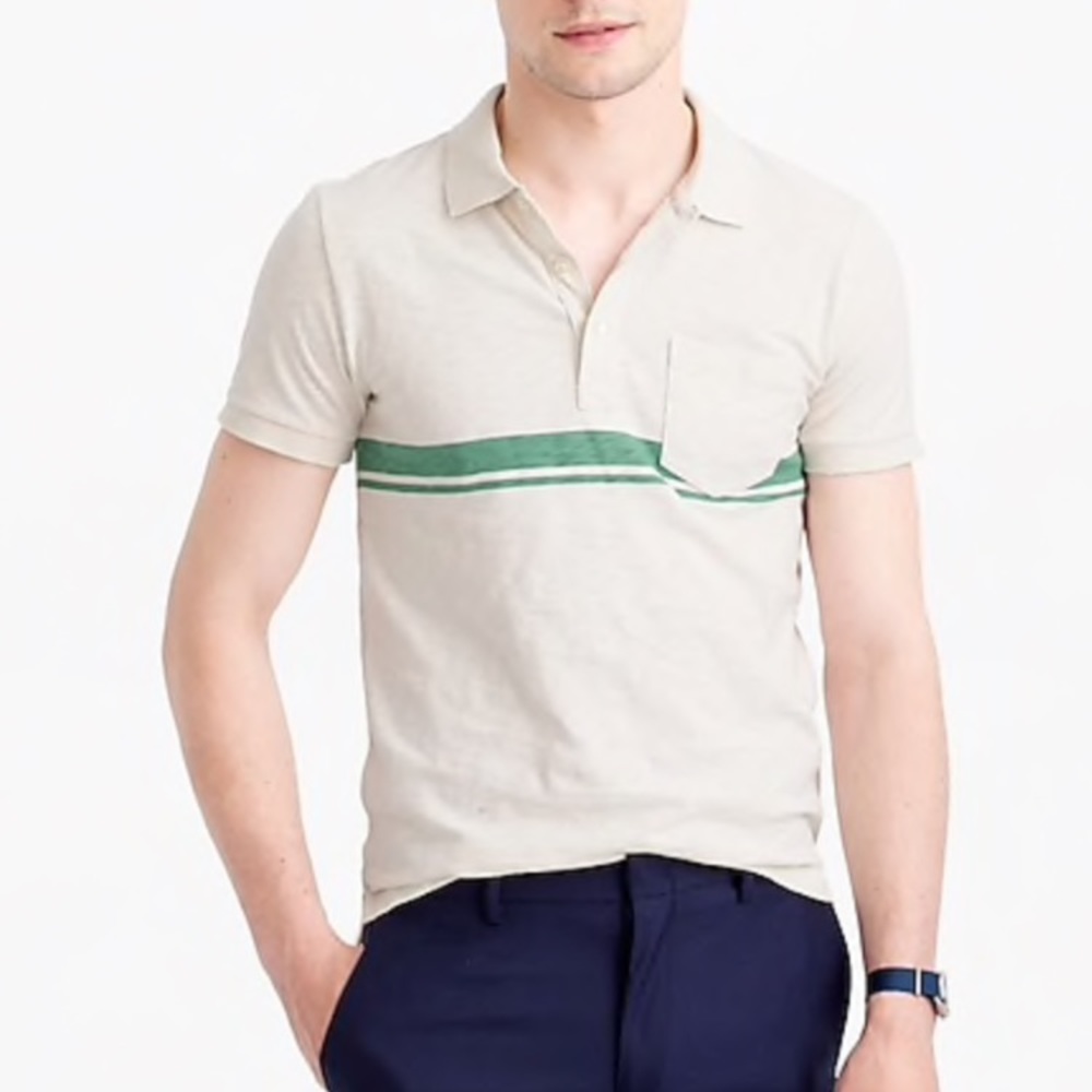 J Crew Textured Cotton Polo Shirt in Double Stripe